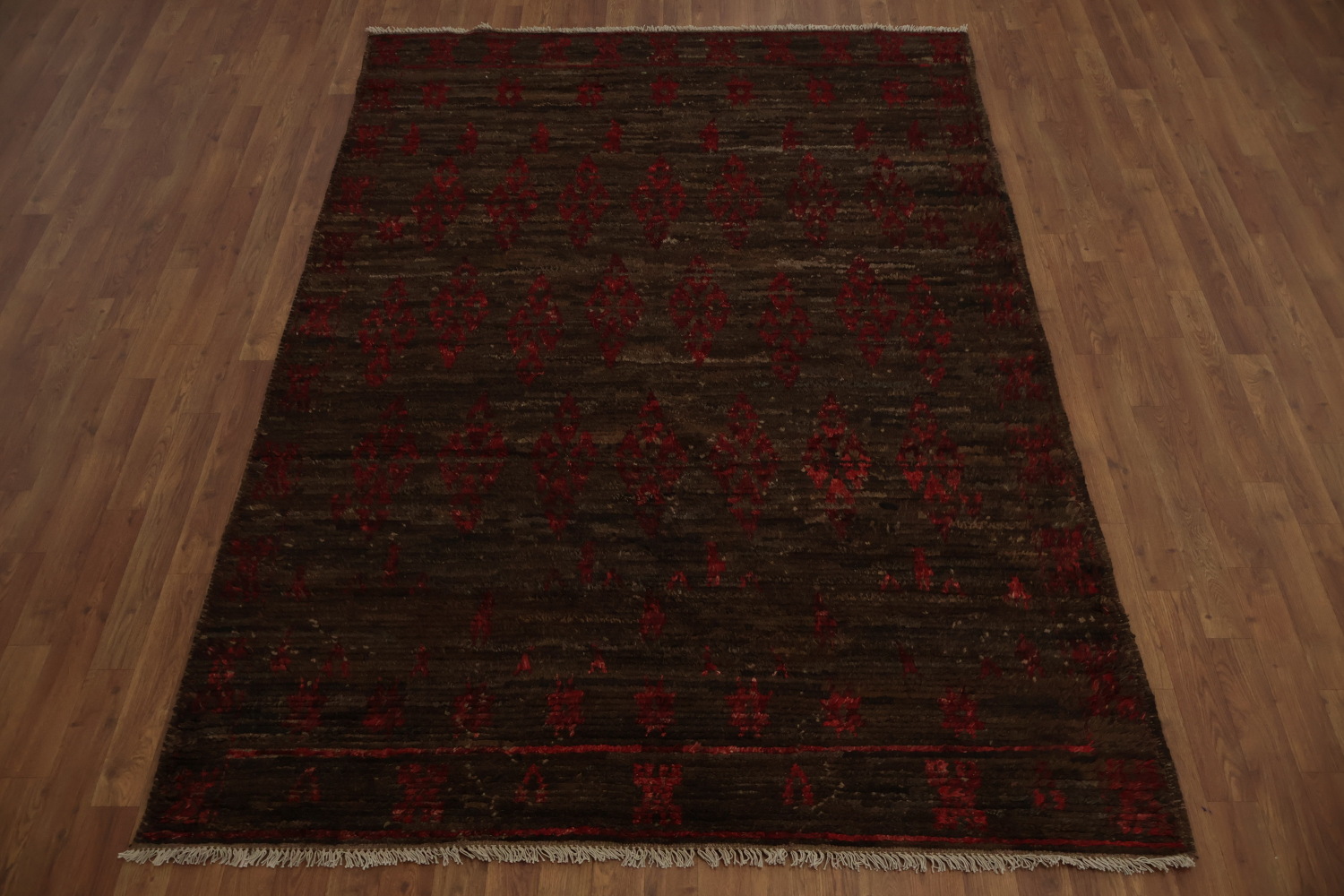 Brown and Red Crafted Moroccan Area Rug 6x8