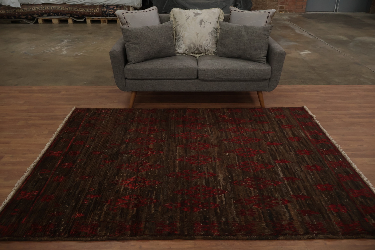 Brown and Red Crafted Moroccan Area Rug 6x8