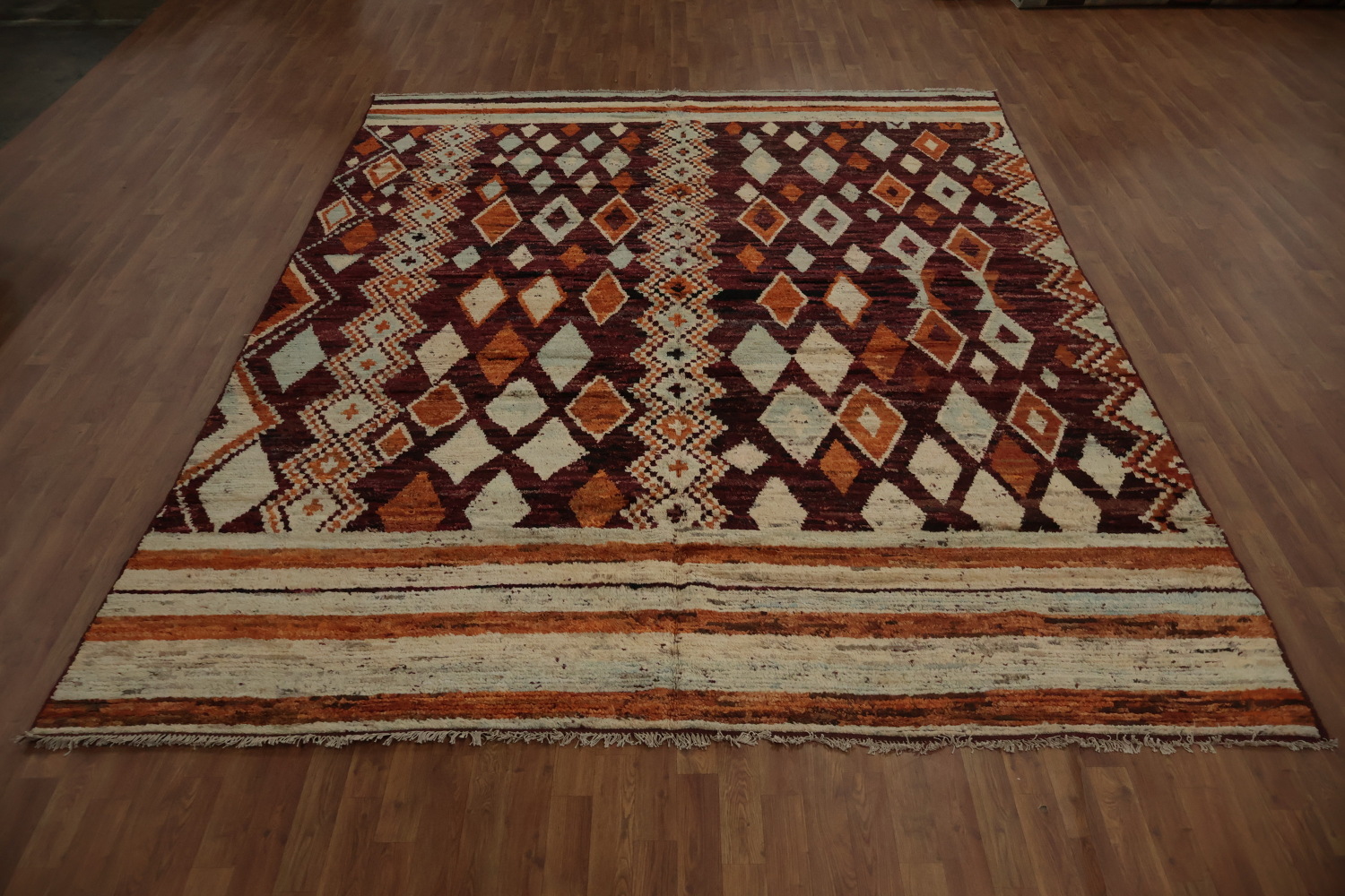 Ethnic Moroccan Area Rug 9x12 in Rich Red and Orange Shades