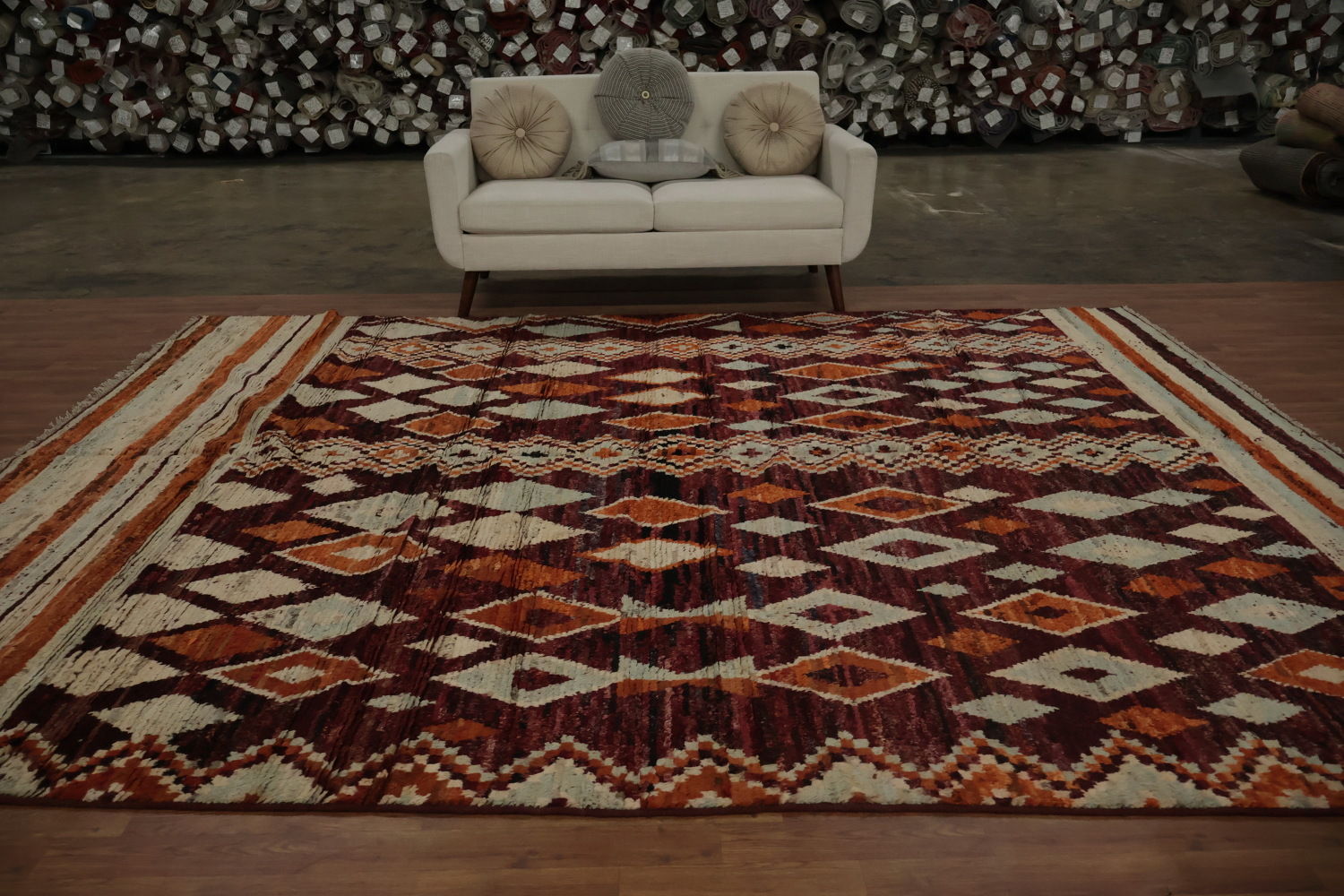 Ethnic Moroccan Area Rug 9x12 in Rich Red and Orange Shades