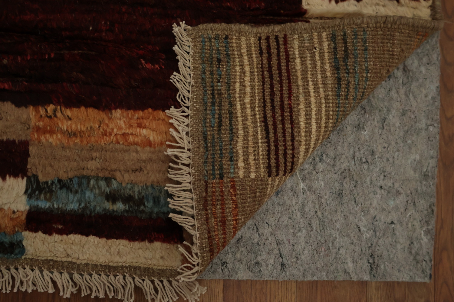 Colorful Moroccan Area Rug 7x10 with Unique Earthy Striped Borders