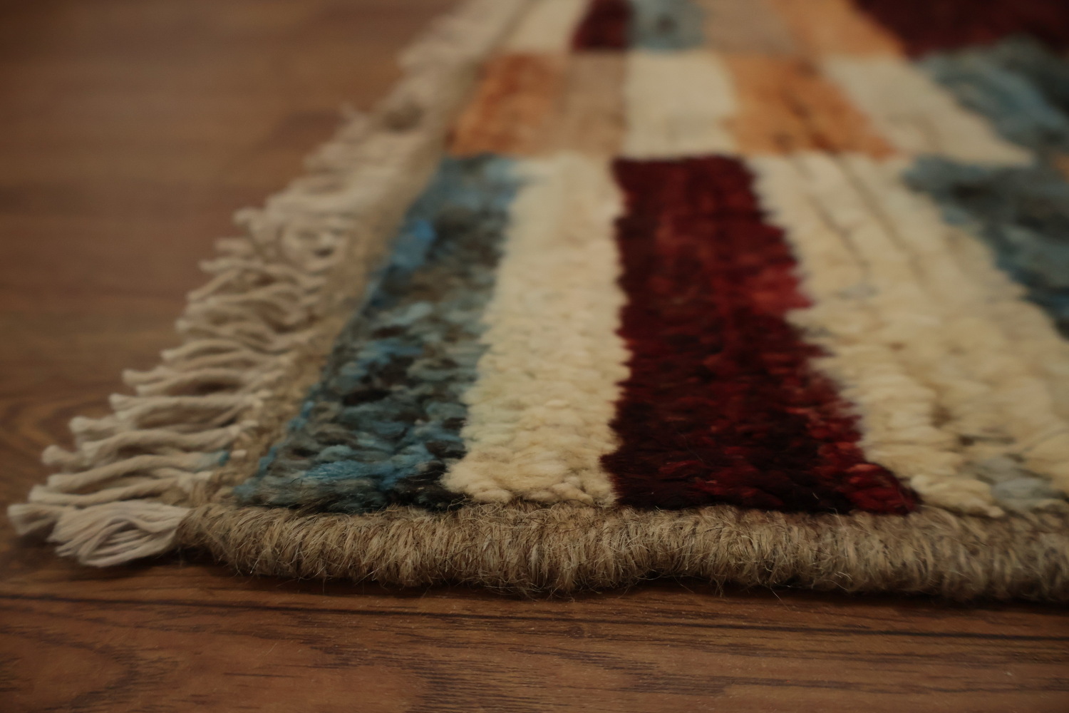 Colorful Moroccan Area Rug 7x10 with Unique Earthy Striped Borders
