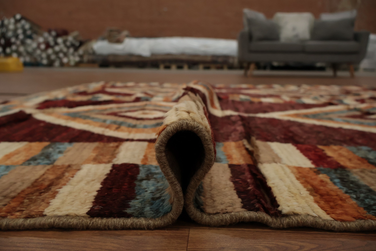 Colorful Moroccan Area Rug 7x10 with Unique Earthy Striped Borders