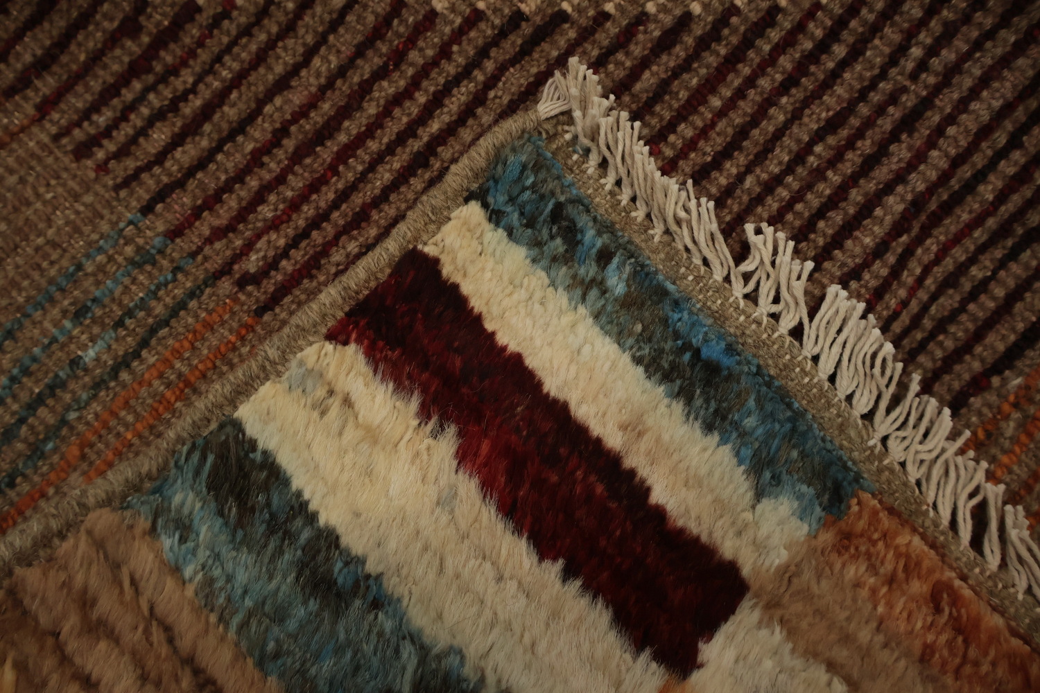 Colorful Moroccan Area Rug 7x10 with Unique Earthy Striped Borders