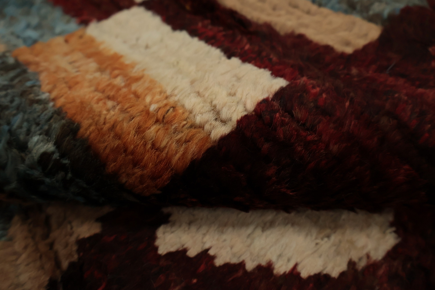 Colorful Moroccan Area Rug 7x10 with Unique Earthy Striped Borders