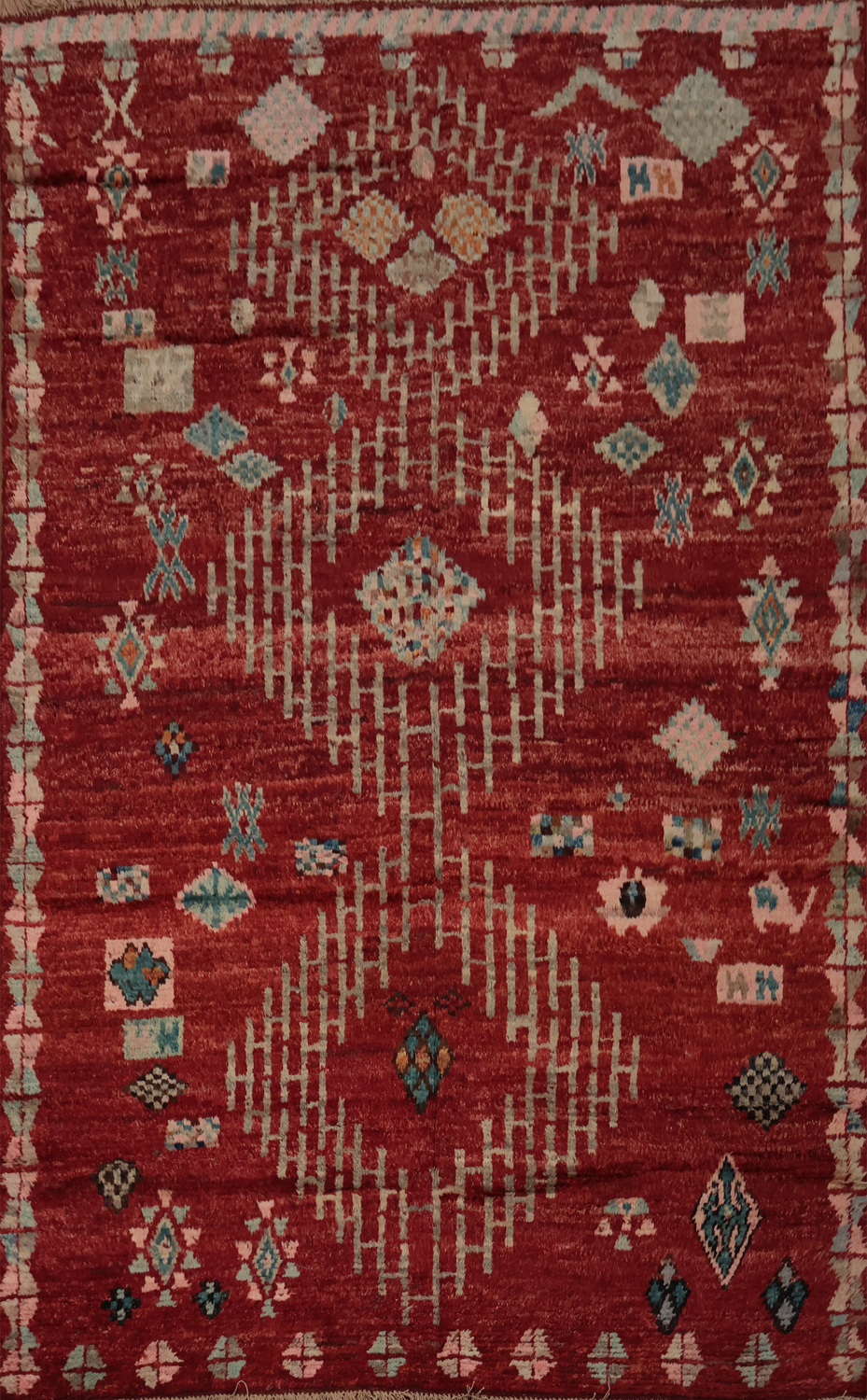 Vibrant Red Moroccan Area Rug 6x9 Featuring Unique Tribal Geometrics