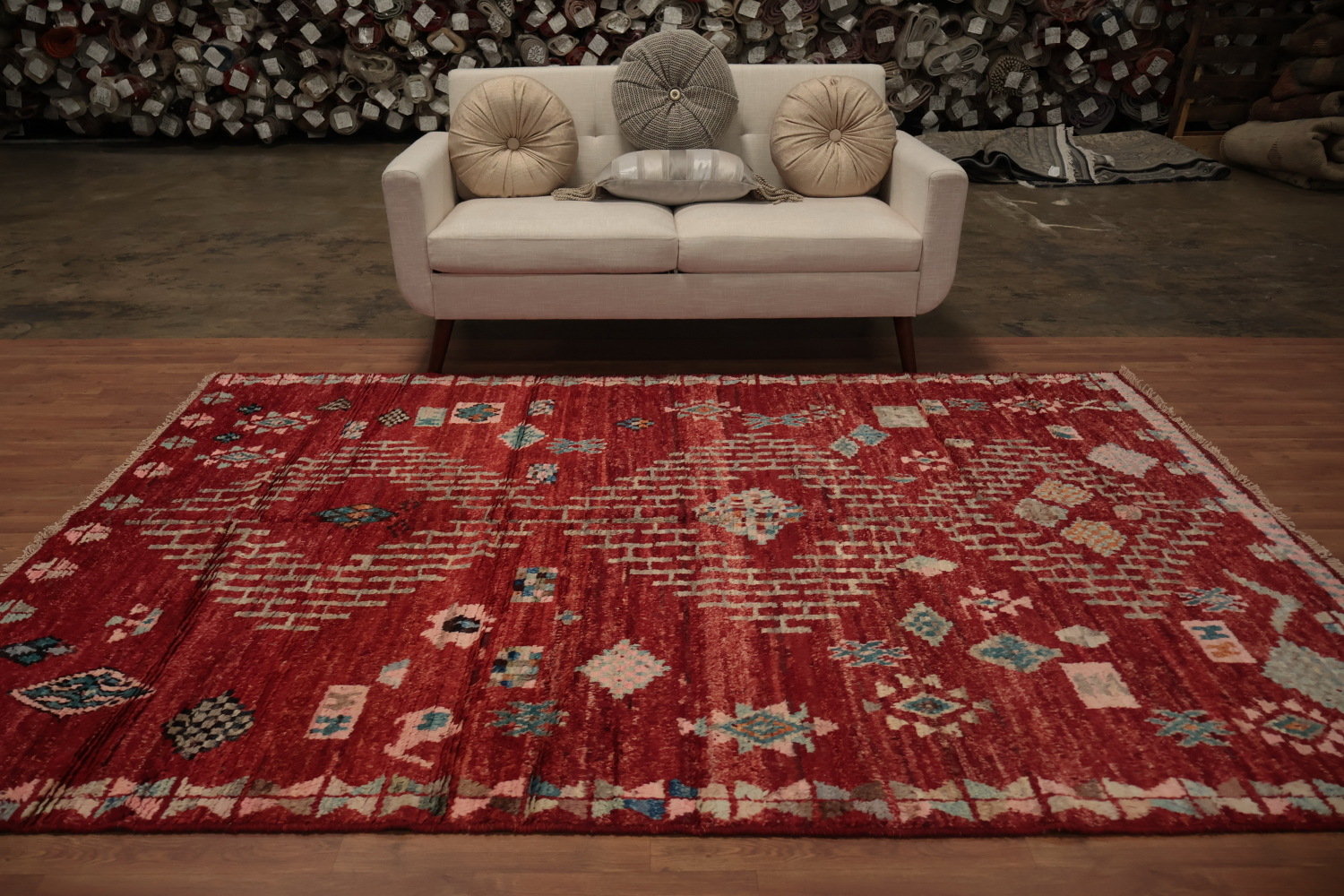 Vibrant Red Moroccan Area Rug 6x9 Featuring Unique Tribal Geometrics