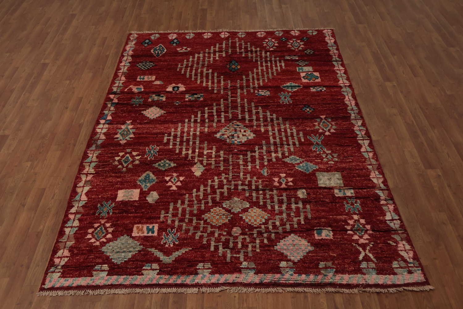 Vibrant Red Moroccan Area Rug 6x9 Featuring Unique Tribal Geometrics