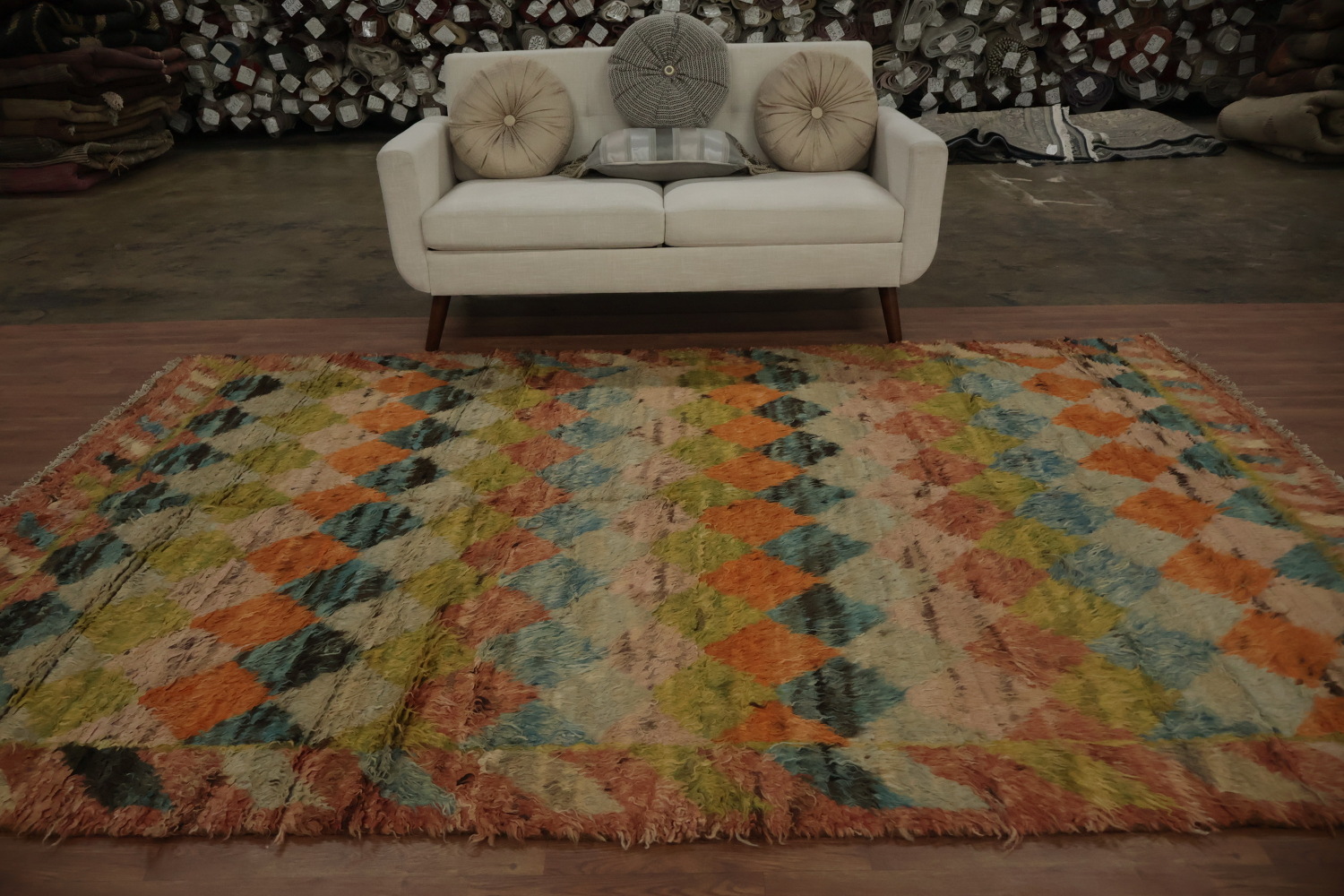 Multi-Color Moroccan Area Rug 7x10 with Eye-Catching Diamonds