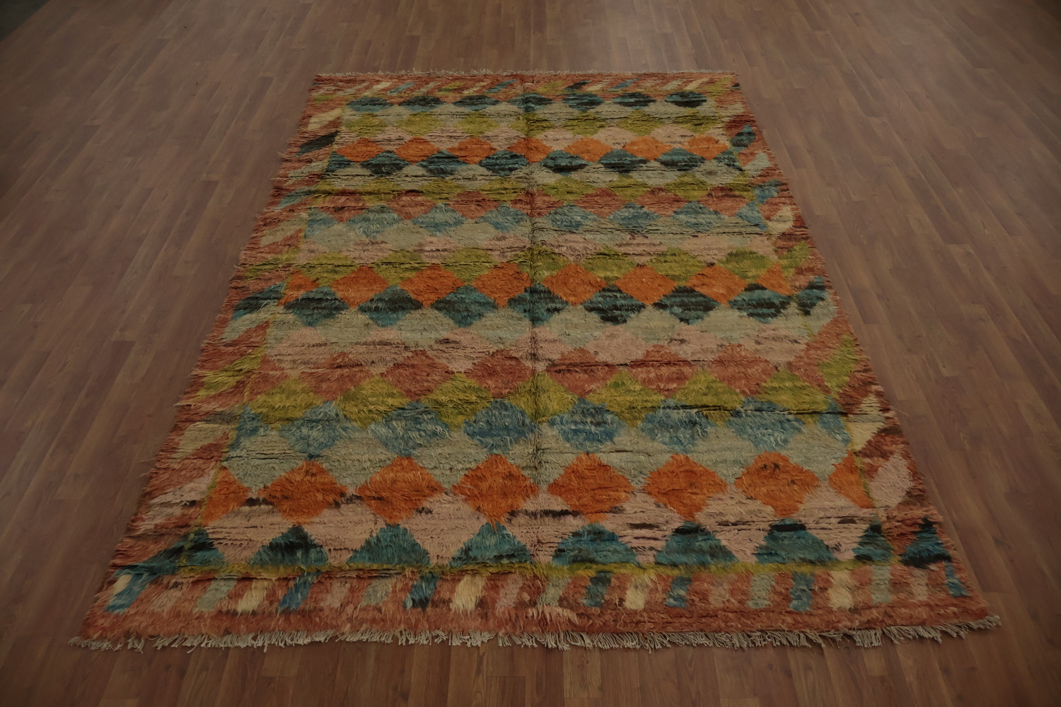 Multi-Color Moroccan Area Rug 7x10 with Eye-Catching Diamonds