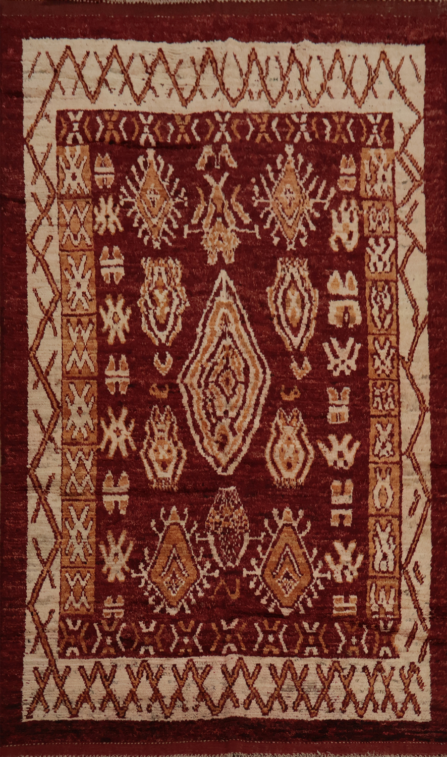 Geometric Red Moroccan Area Rug 7x10