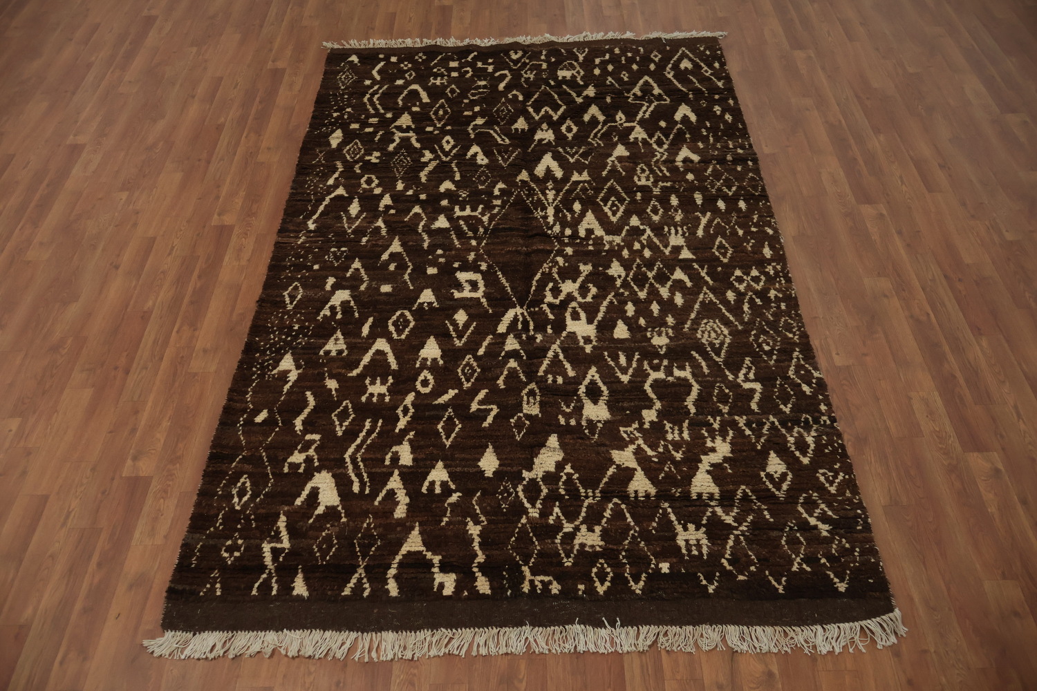 Brown Wool Moroccan Area Rug 5x8