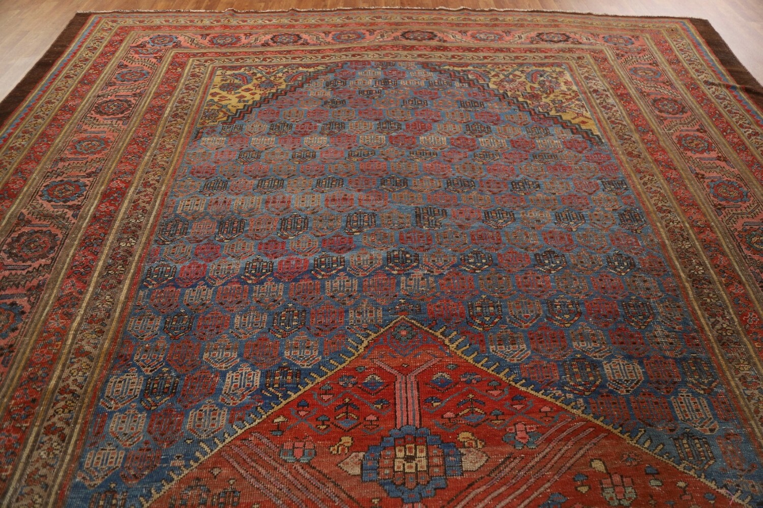Pre-1900 Antique Heriz Bakhshayesh Vegetable Dye Persian Rug 10x15