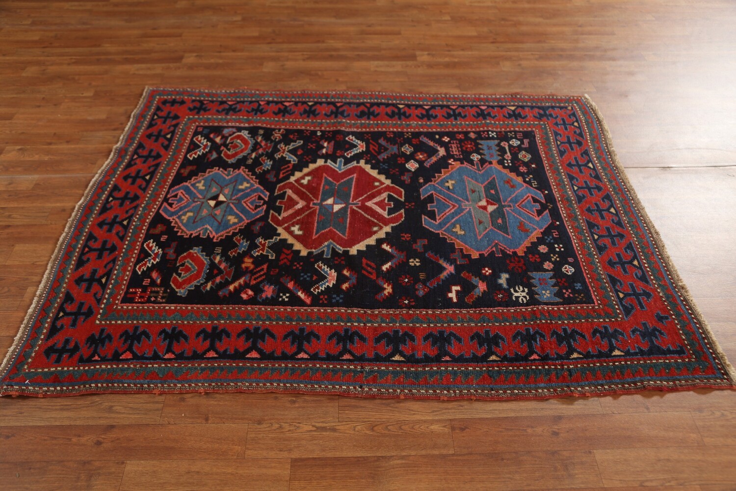 Pre-1900 Antique Caucasian Vegetable Dye Area Rug 4x6