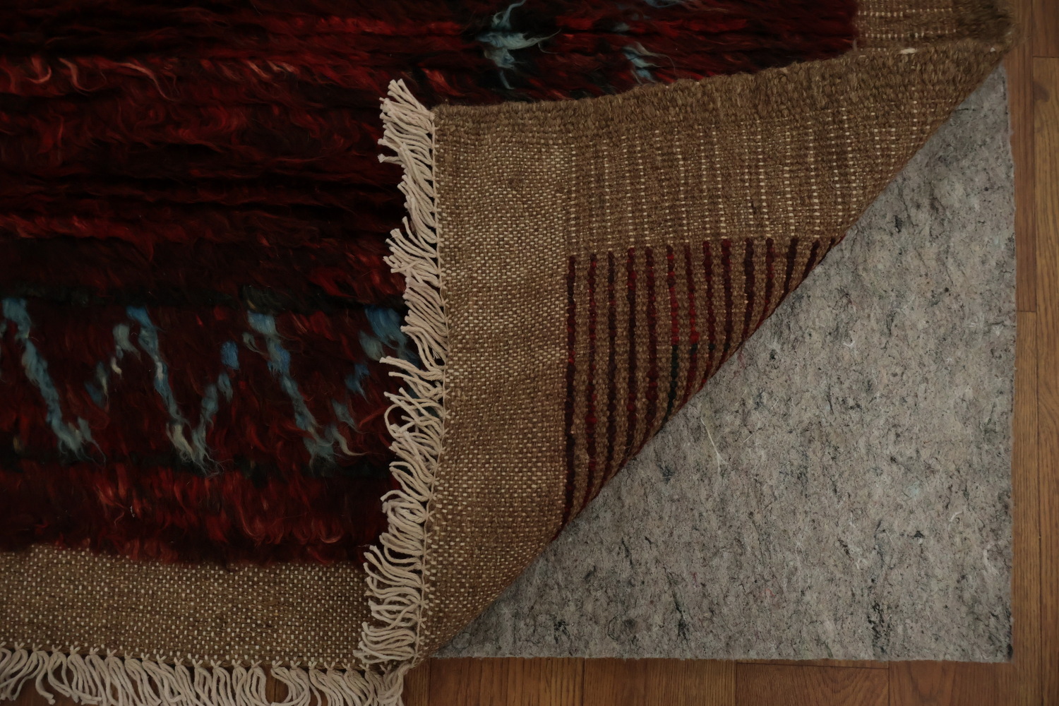 Moroccan Area Rug 7x10 with Deep Red and Dynamic Diamond Motif