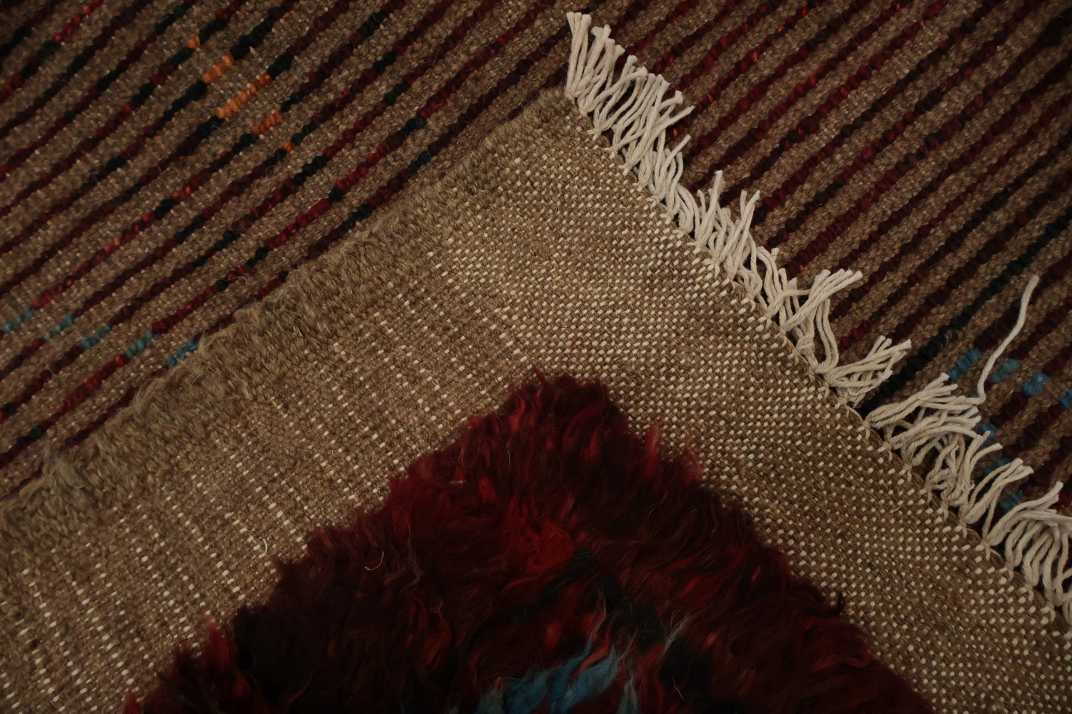 Moroccan Area Rug 7x10 with Deep Red and Dynamic Diamond Motif