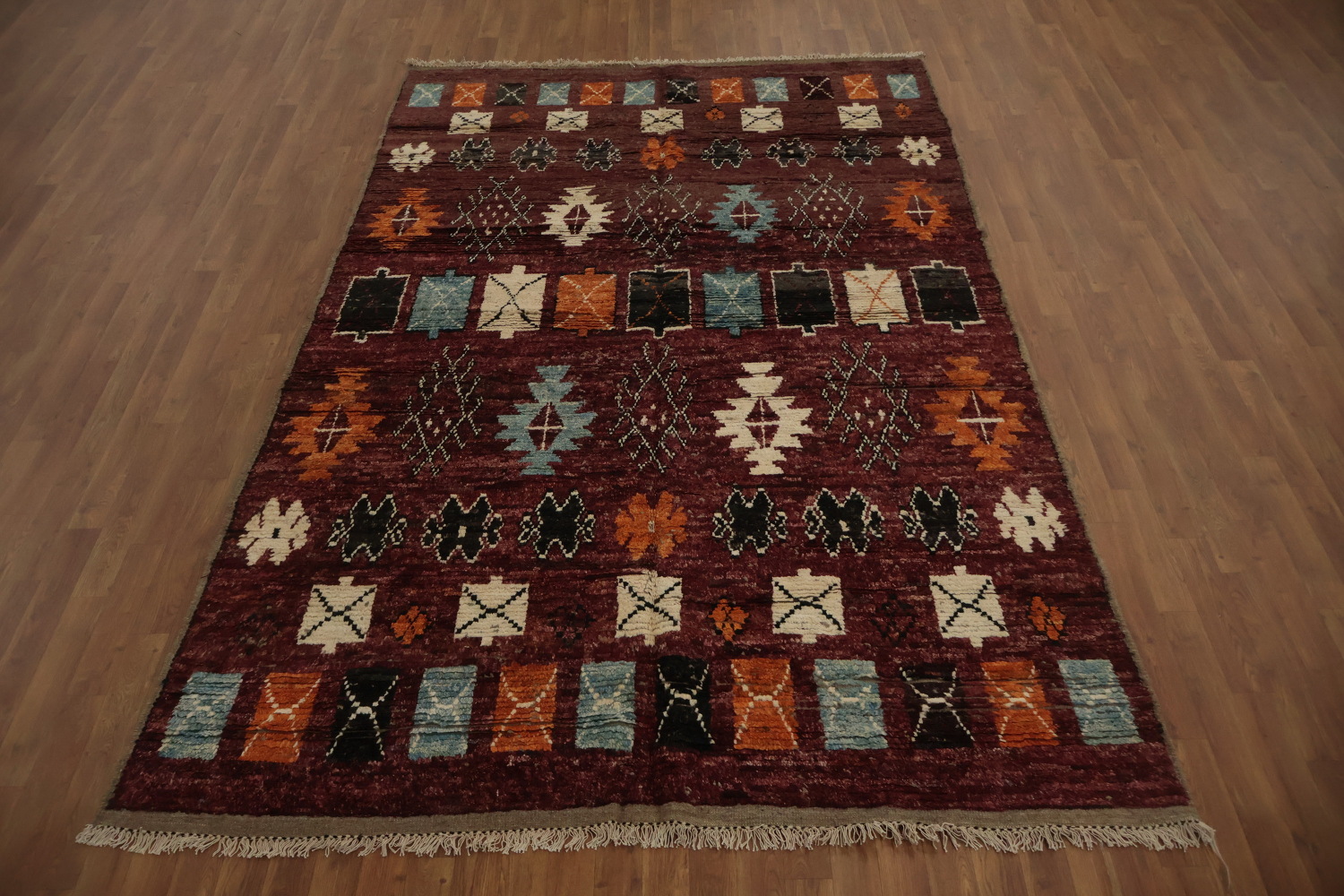 Artisanal Moroccan Wool Area Rug 6x10 in Rich Earthy Tones