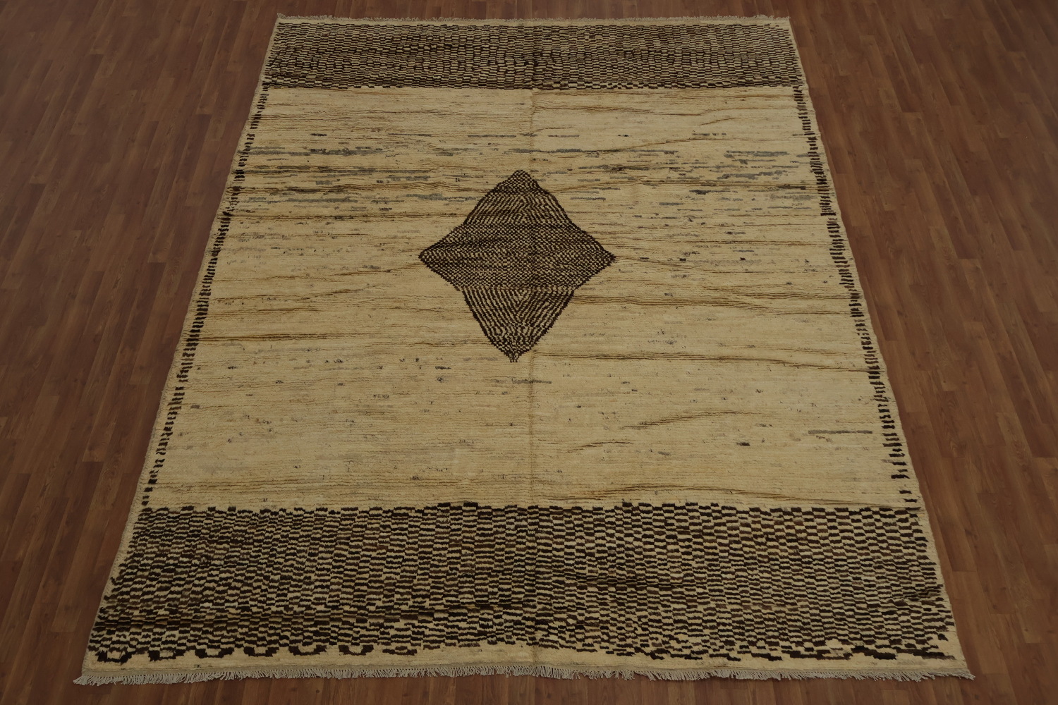 Neutral Toned Moroccan Area Rug 9x12 with Intricate Central Detail