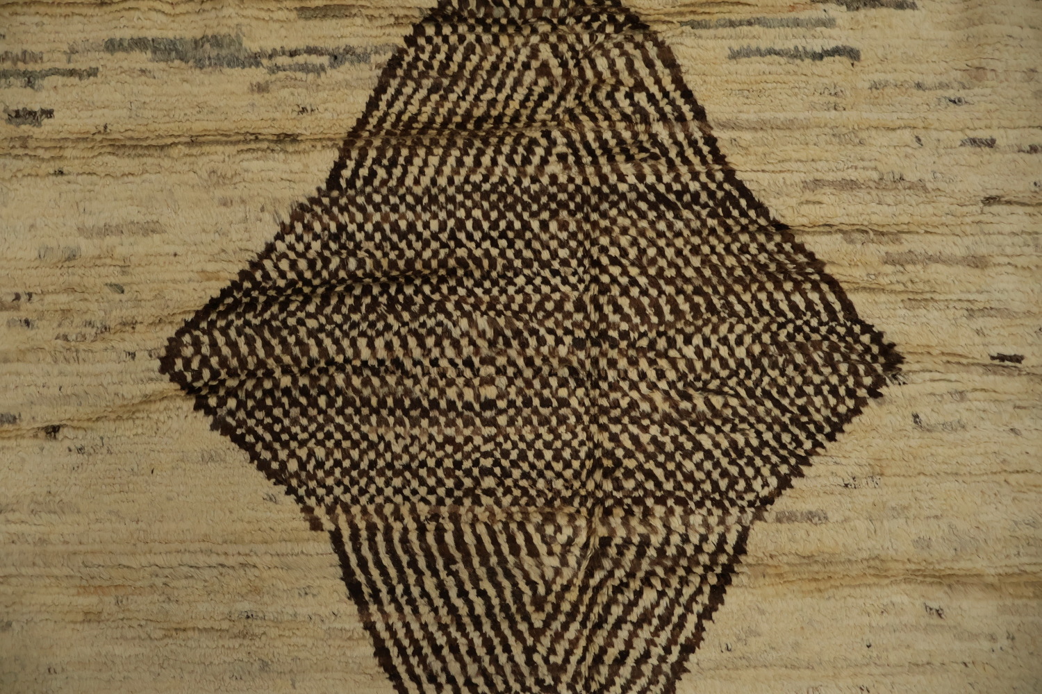 Neutral Toned Moroccan Area Rug 9x12 with Intricate Central Detail