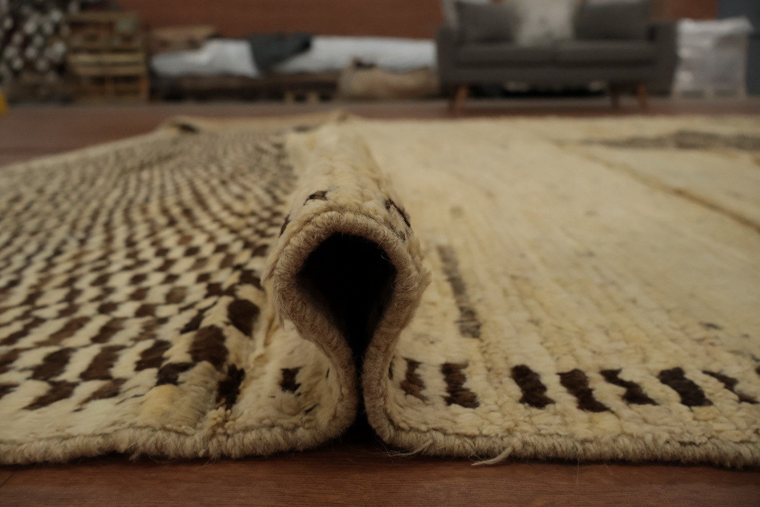 Neutral Toned Moroccan Area Rug 9x12 with Intricate Central Detail