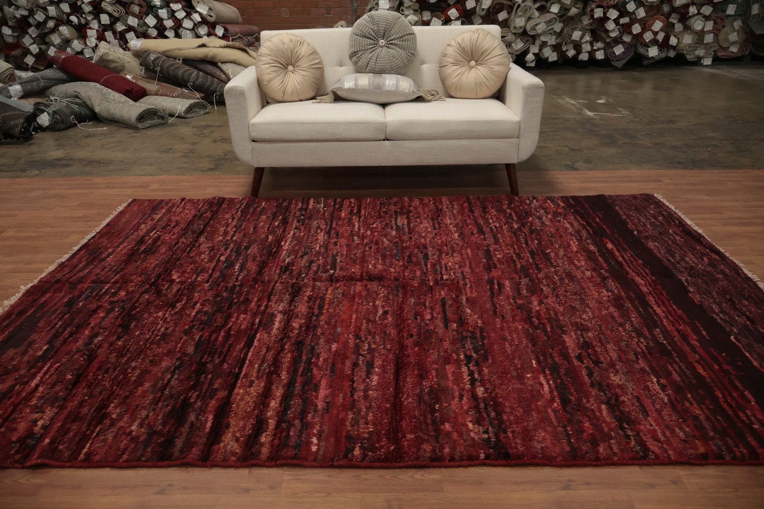 Handcrafted Moroccan Area Rug 7x10 in Vibrant Burgundy Tones