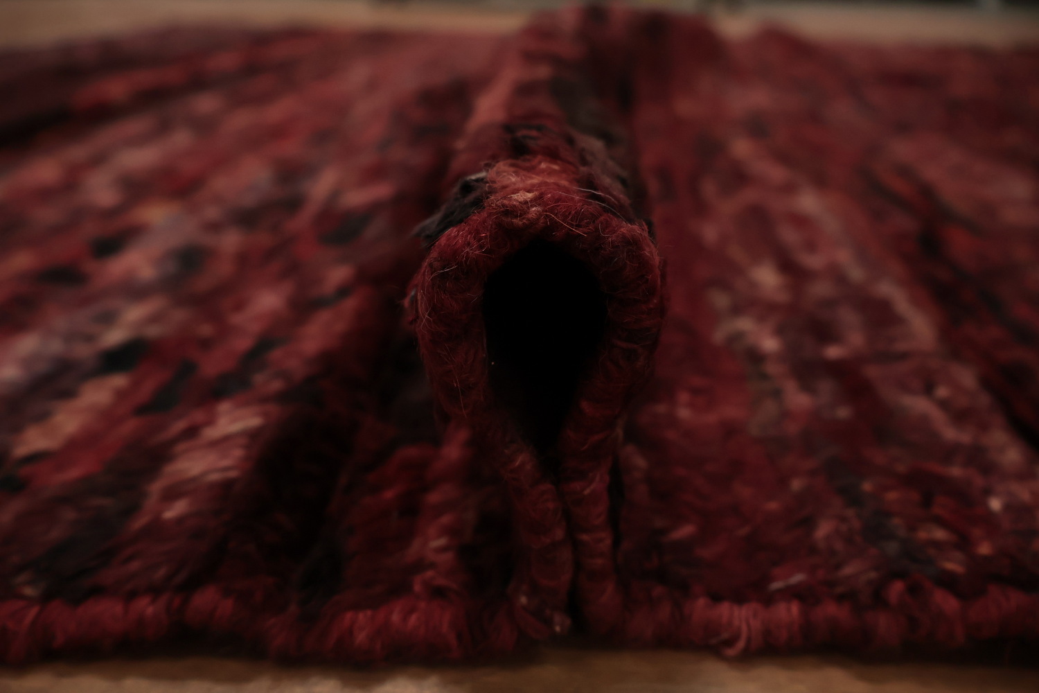 Handcrafted Moroccan Area Rug 7x10 in Vibrant Burgundy Tones