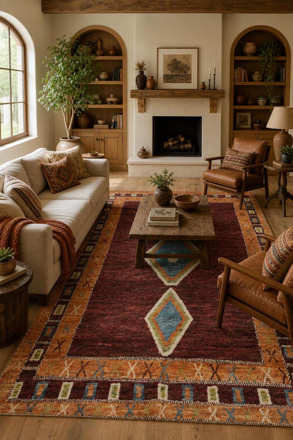 6'x10' Handmade Tribal-Inspired Moroccan Rug in Warm, Multicolored Design