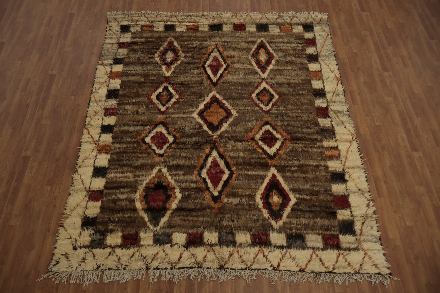Handcrafted Moroccan Area Rug 8x10 with Bold Diamond Geometries