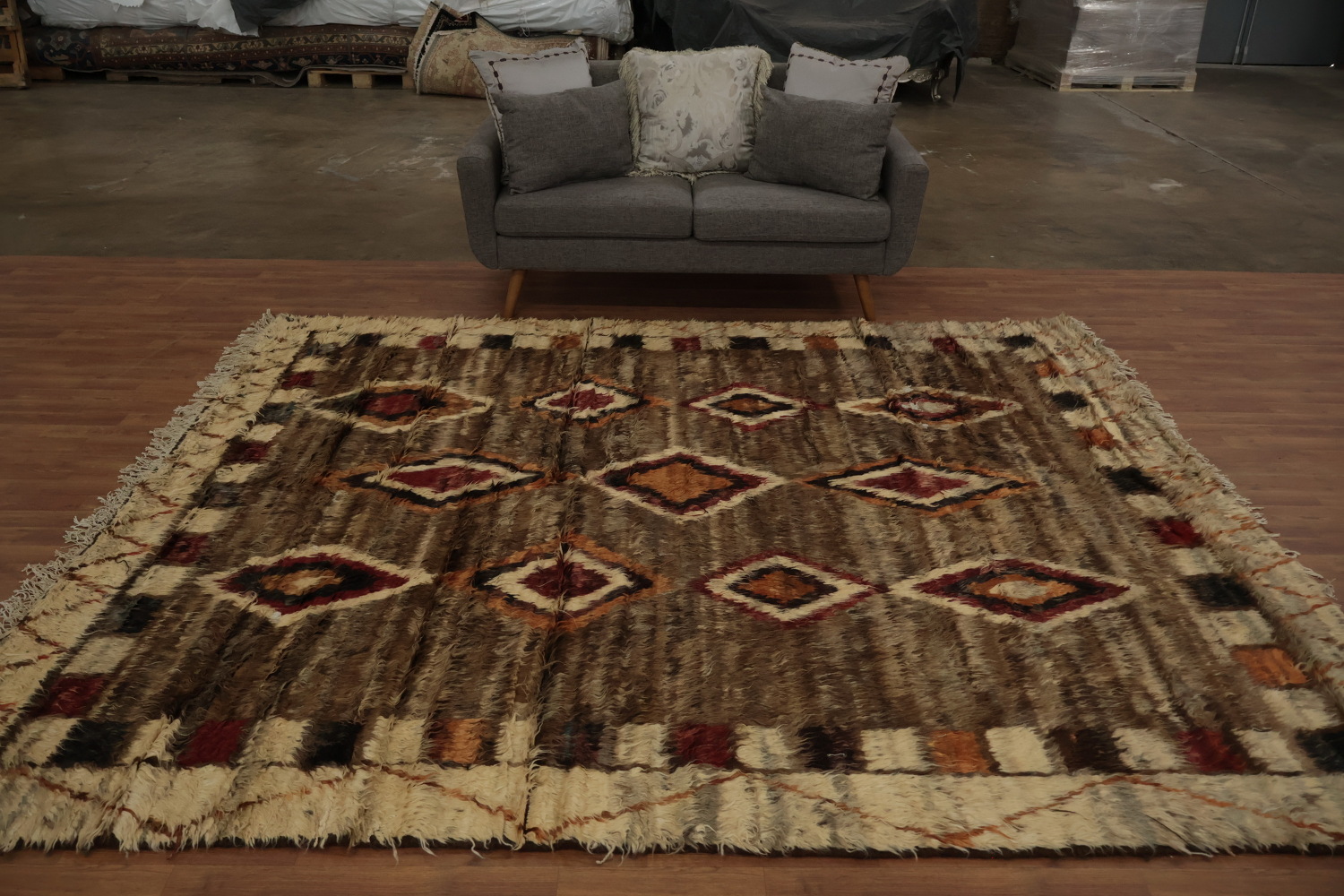 Handcrafted Moroccan Area Rug 8x10 with Bold Diamond Geometries