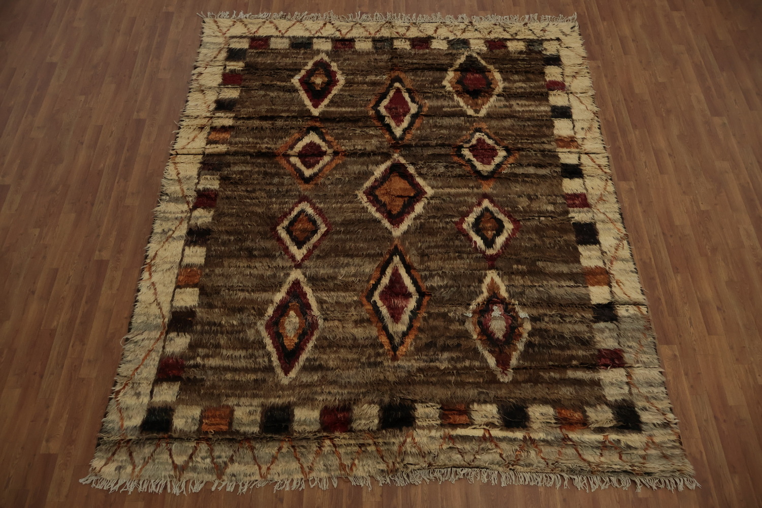 Handcrafted Moroccan Area Rug 8x10 with Bold Diamond Geometries