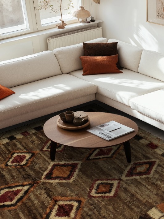Handcrafted Moroccan Area Rug 8x10 with Bold Diamond Geometries