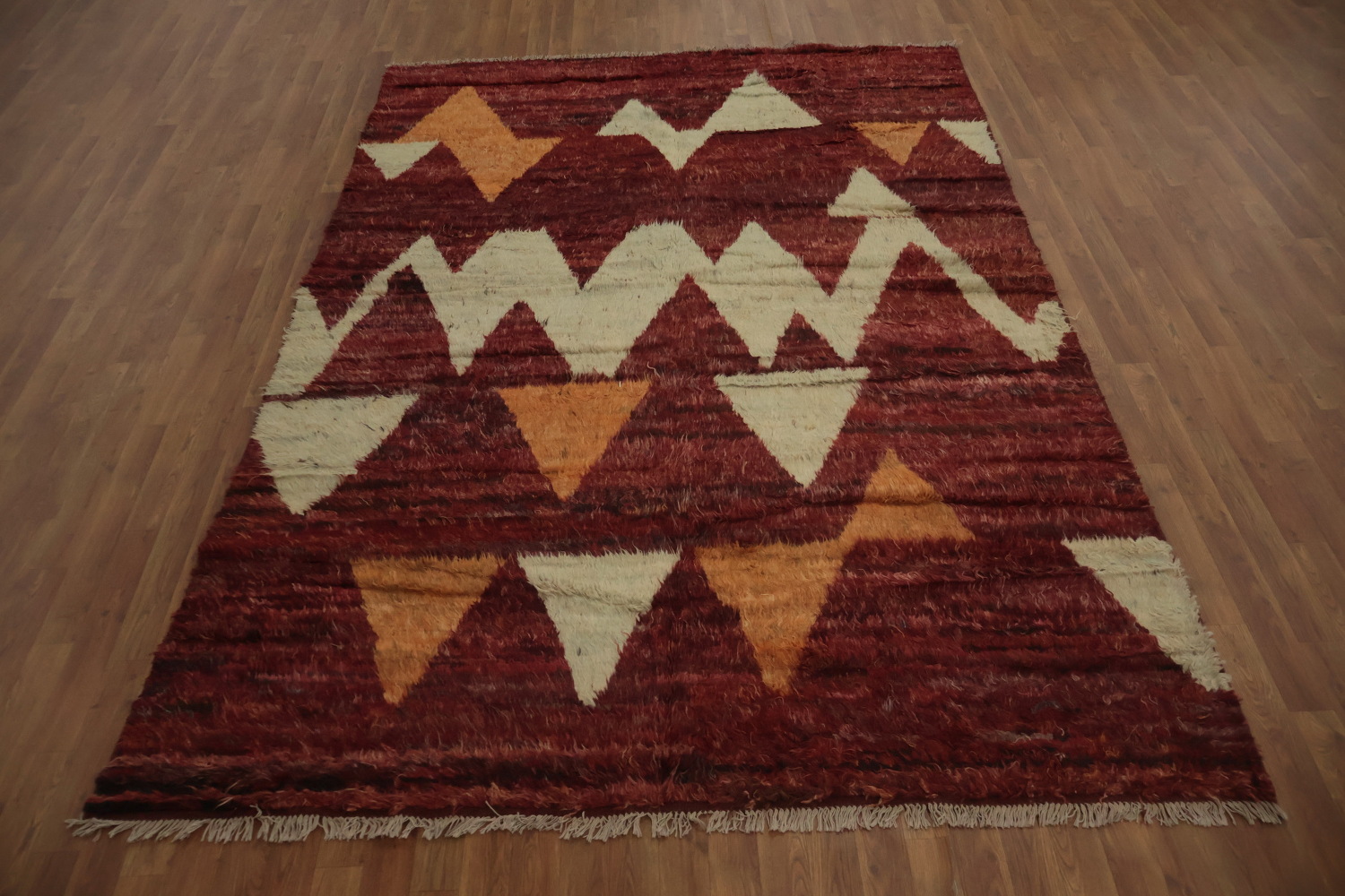 Bold Geometric Moroccan Area Rug 7x10 Triangular Patterns in Rich Colors