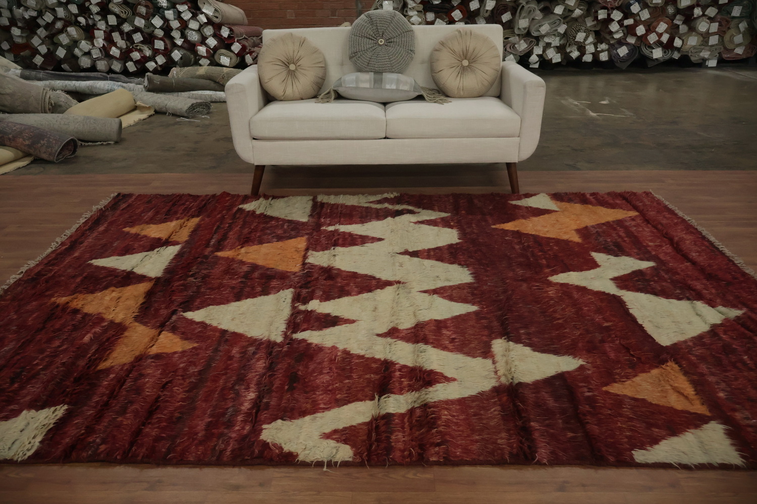Bold Geometric Moroccan Area Rug 7x10 Triangular Patterns in Rich Colors