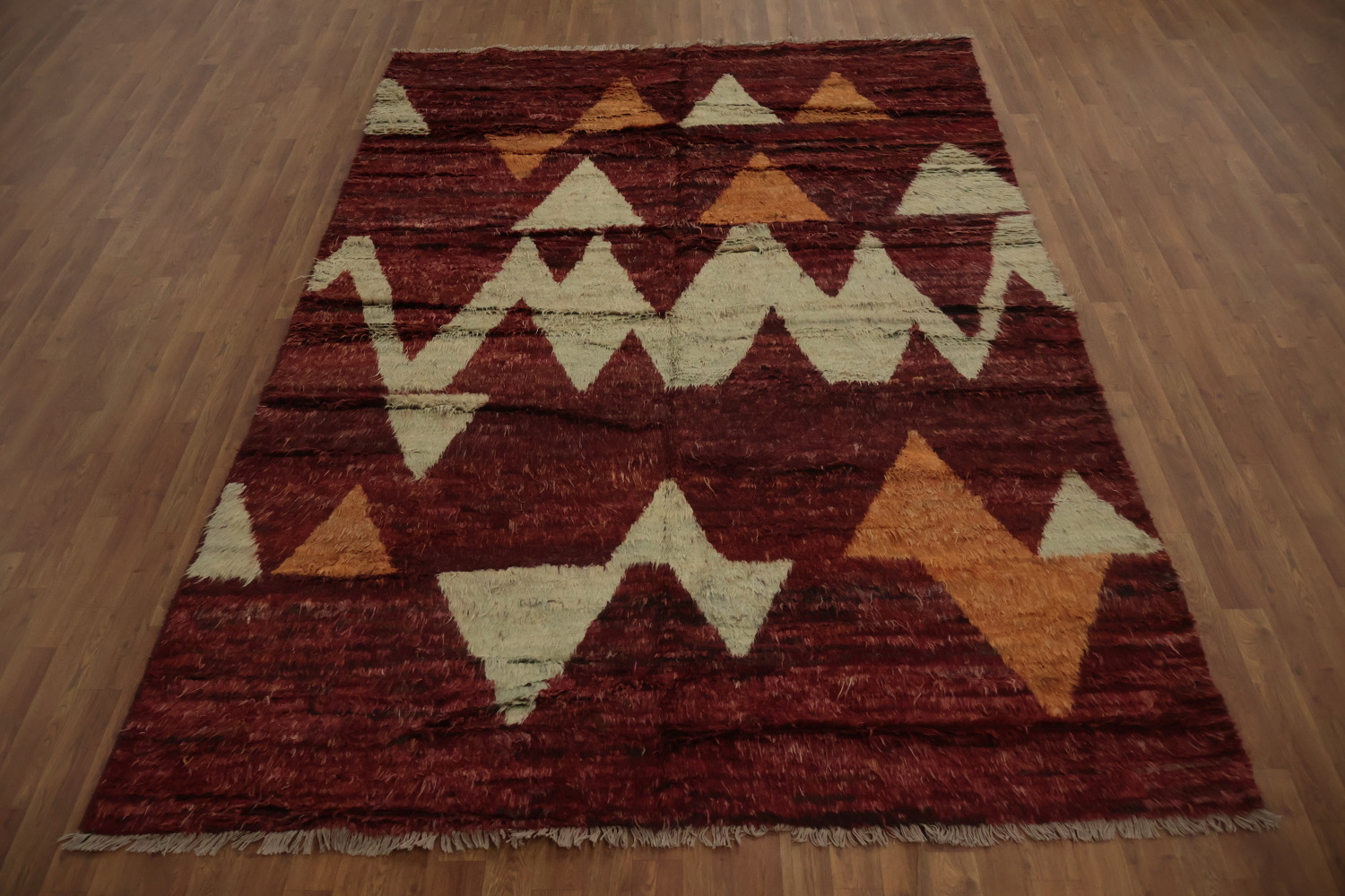 Bold Geometric Moroccan Area Rug 7x10 Triangular Patterns in Rich Colors