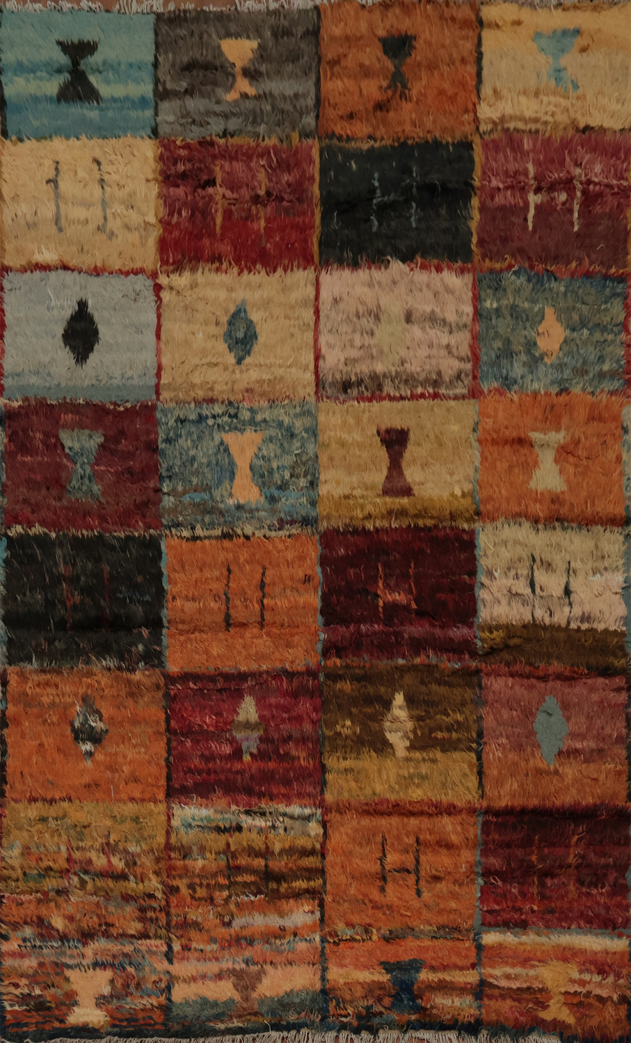 Rustic Charm Moroccan Berber Area Rug 7x10 with Dynamic Square Motifs