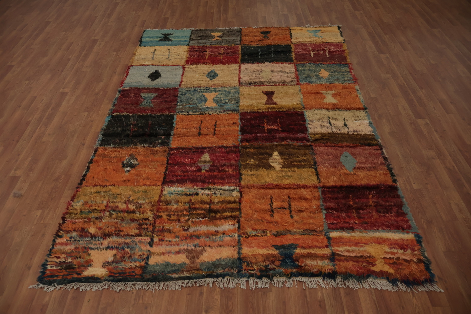 Rustic Charm Moroccan Berber Area Rug 7x10 with Dynamic Square Motifs