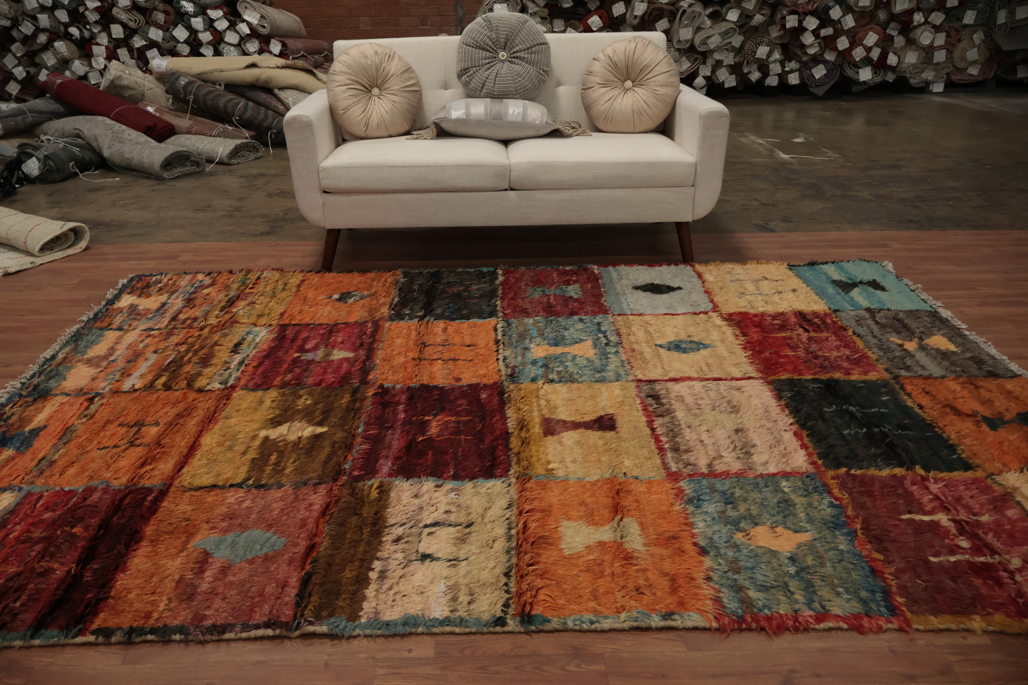 Rustic Charm Moroccan Berber Area Rug 7x10 with Dynamic Square Motifs