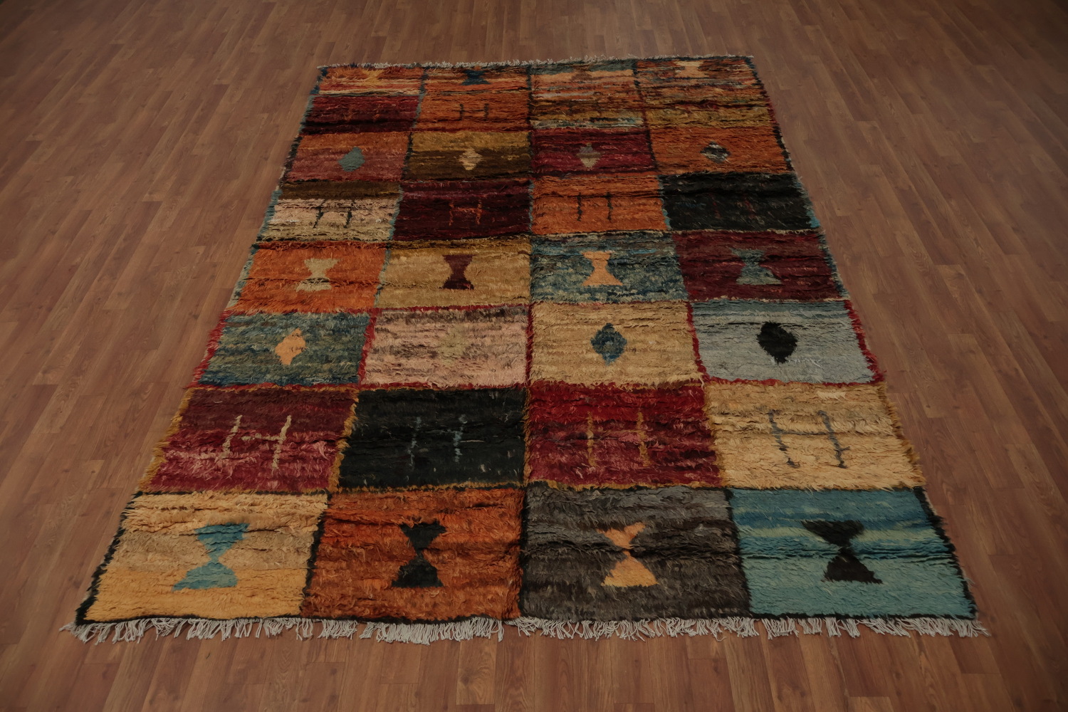 Rustic Charm Moroccan Berber Area Rug 7x10 with Dynamic Square Motifs