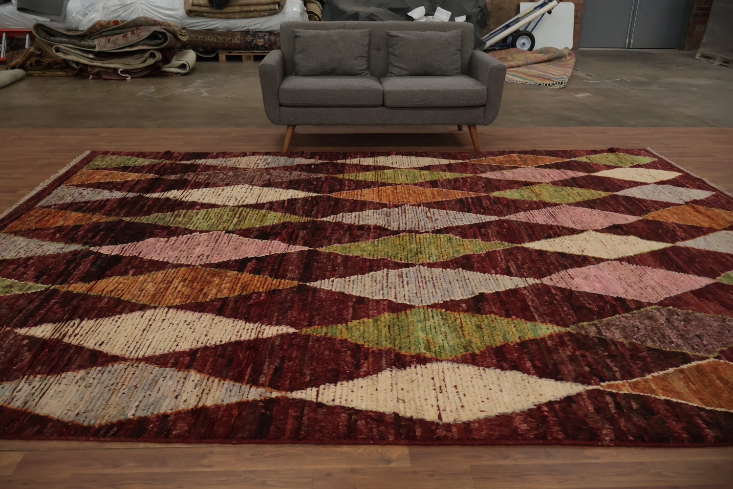 Elegant Rustic Moroccan Area Rug 10x13 with Geometric Diamond Motifs