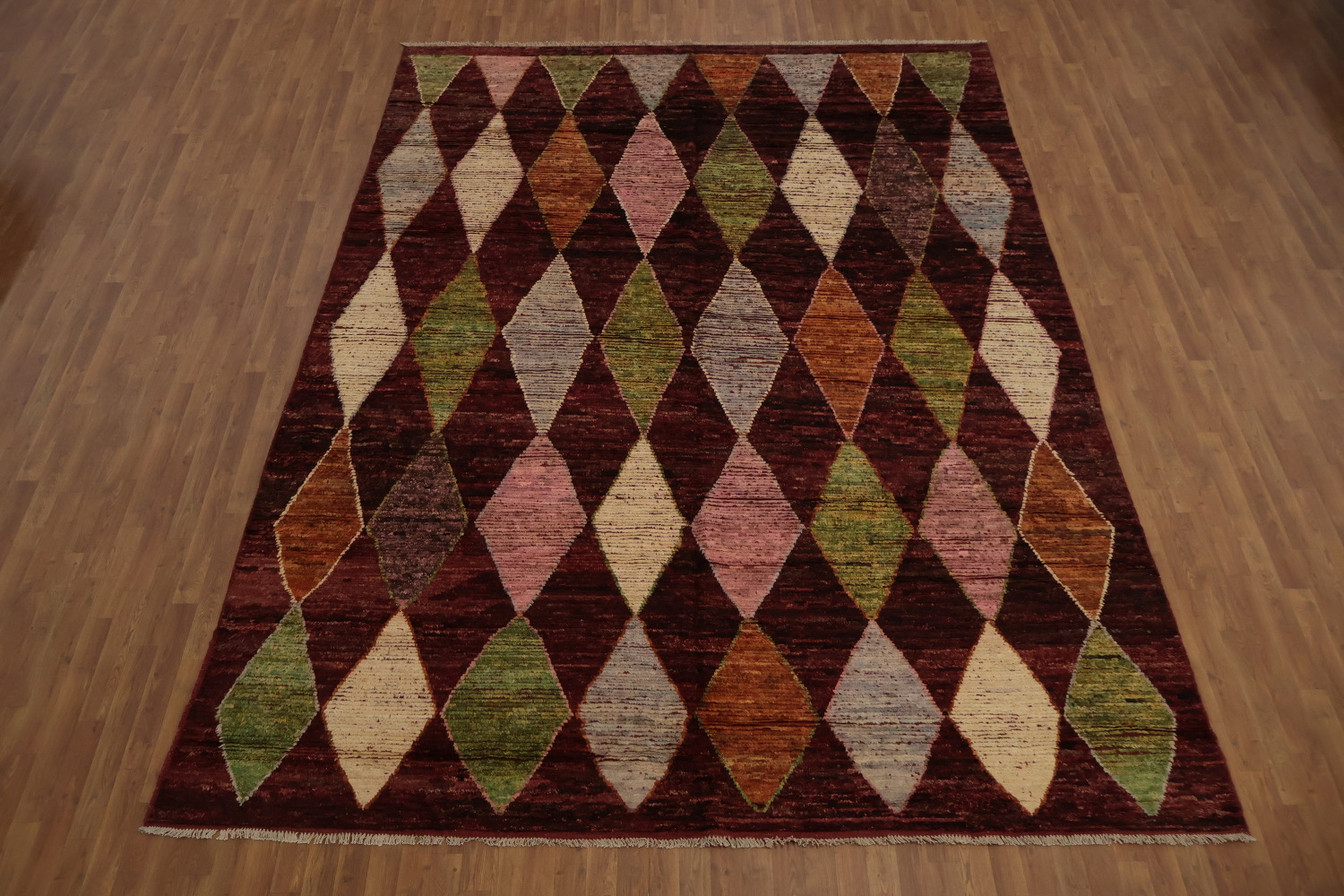 Elegant Rustic Moroccan Area Rug 10x13 with Geometric Diamond Motifs