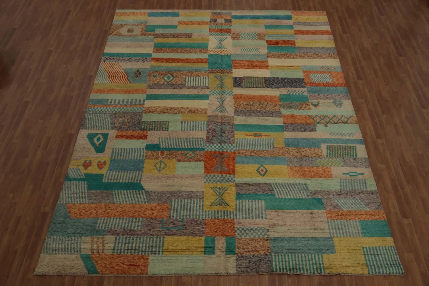 Handcrafted Gabbeh Kashkoli Large Rug 11x14 with Geometric Patterns