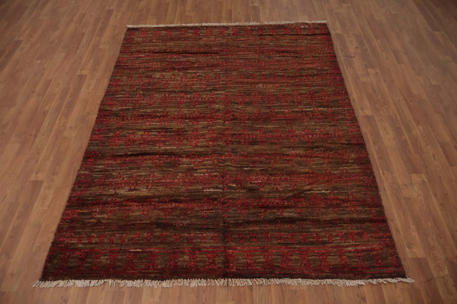 Brown Wool Moroccan Oriental Area Rug 6x8