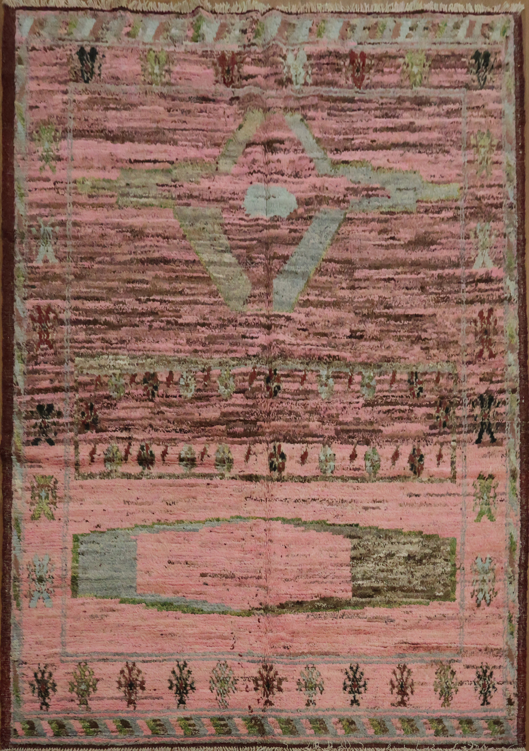 Pink Wool Moroccan Oriental Area Rug 6x9