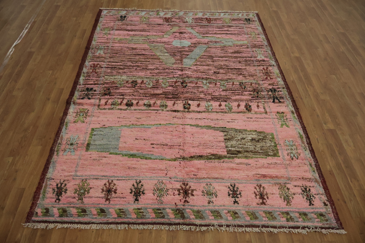 Pink Wool Moroccan Oriental Area Rug 6x9