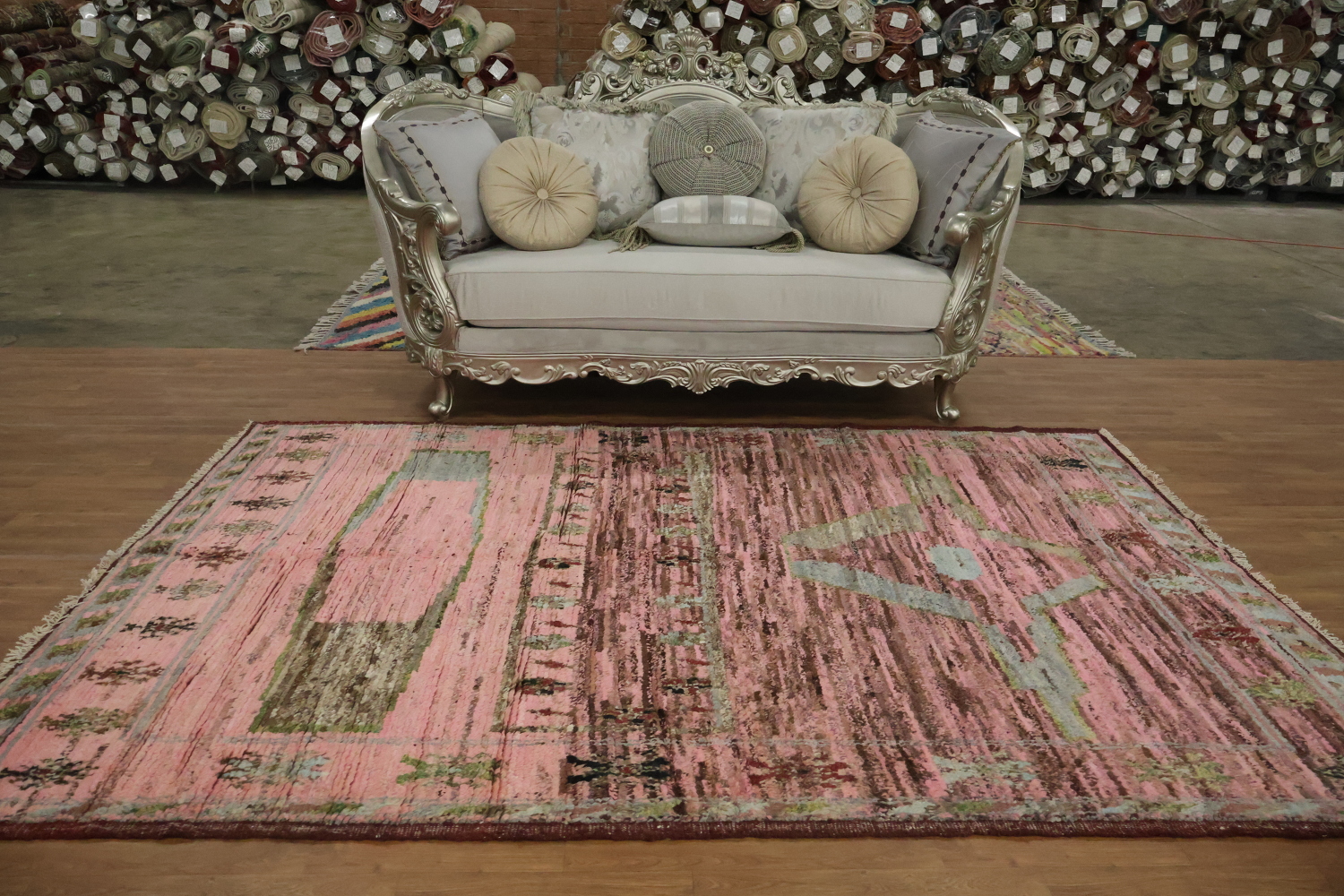 Pink Wool Moroccan Oriental Area Rug 6x9