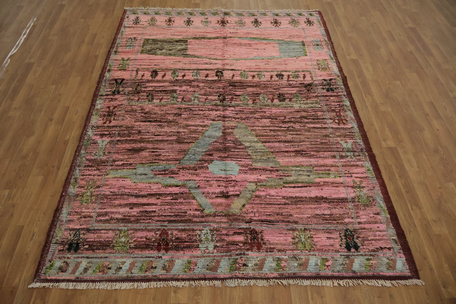 Pink Wool Moroccan Oriental Area Rug 6x9