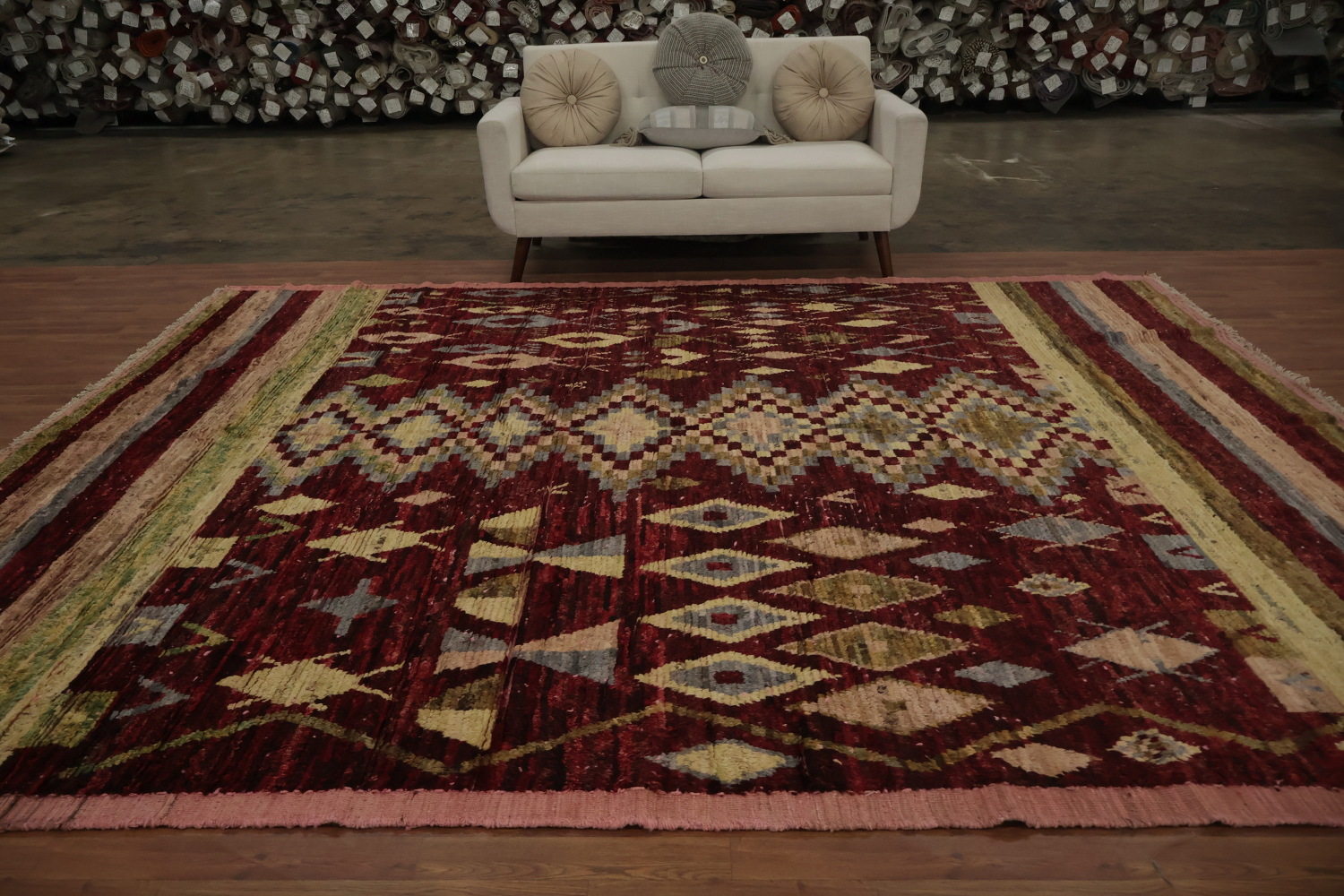 Tribal Moroccan Area Rug 10x12 with Burgundy and Earthy Colors