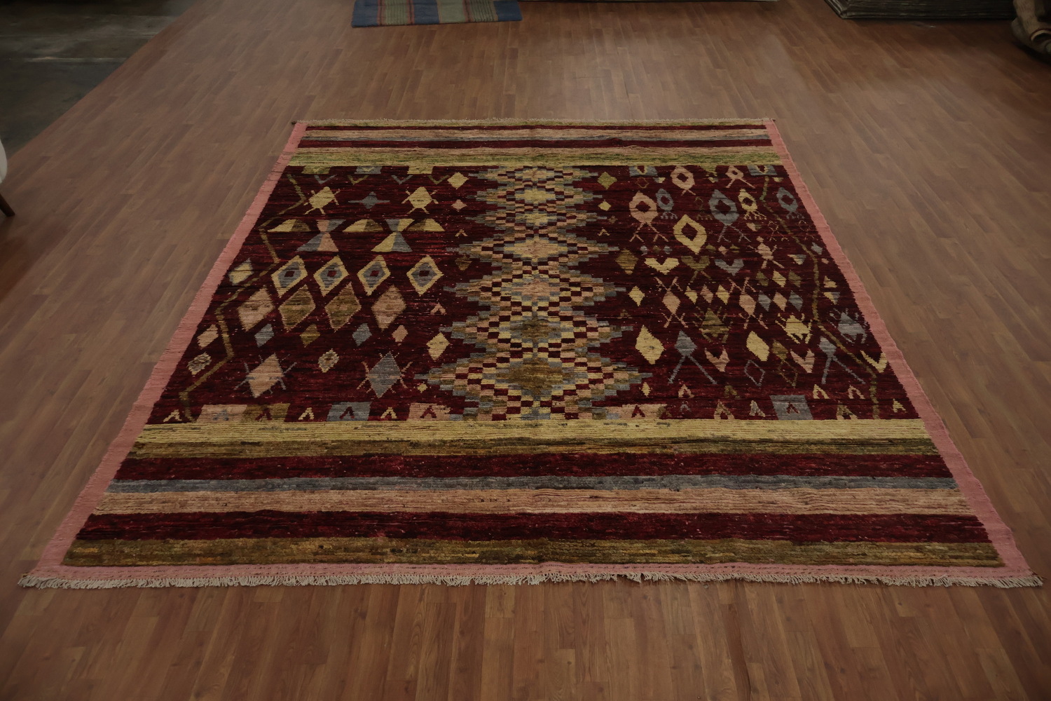 Tribal Moroccan Area Rug 10x12 with Burgundy and Earthy Colors