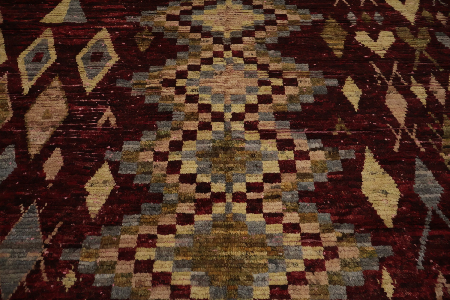Tribal Moroccan Area Rug 10x12 with Burgundy and Earthy Colors