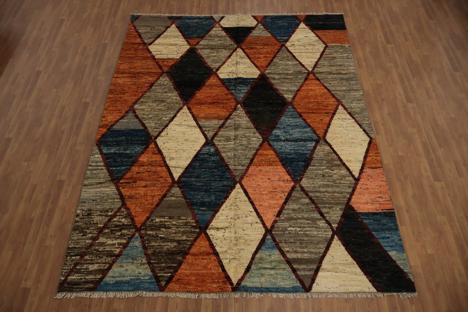 Bold Statement Multicolored Diamond Moroccan Area Rug 9x12